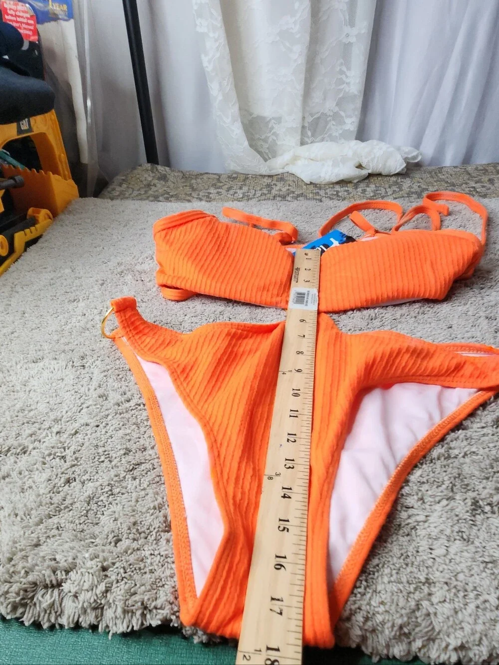 Women's Bright Orange Ribbed Two-Piece Connected Bikini - Flatter Me - L